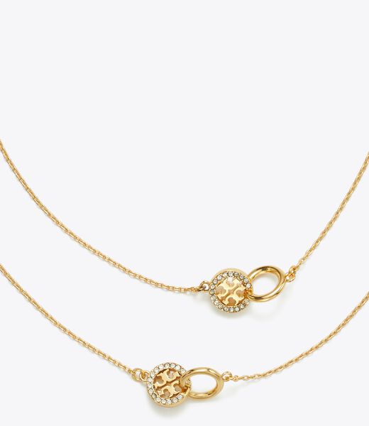 tory burch قلادة طويلة مرصعة بأحجار كريمة متشابكة