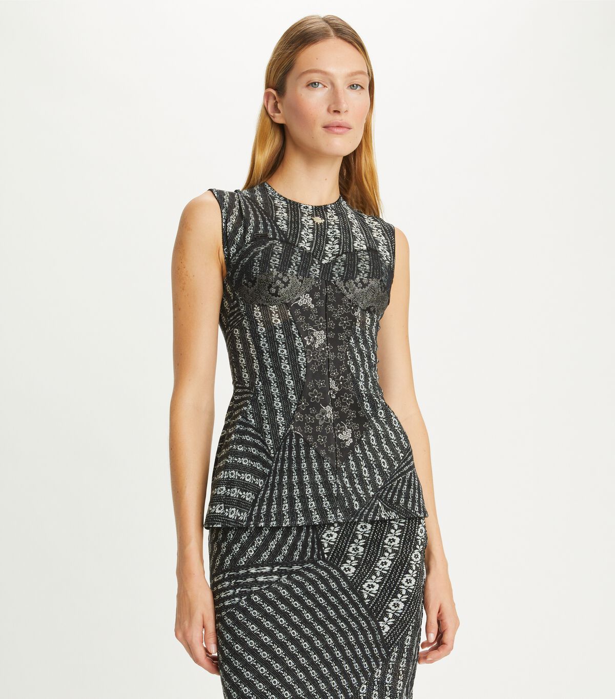 tory burch printed mesh top