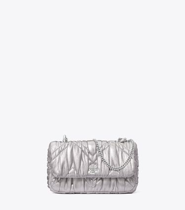 Mini Kira Metallic Diamond Ruched Flap Bag