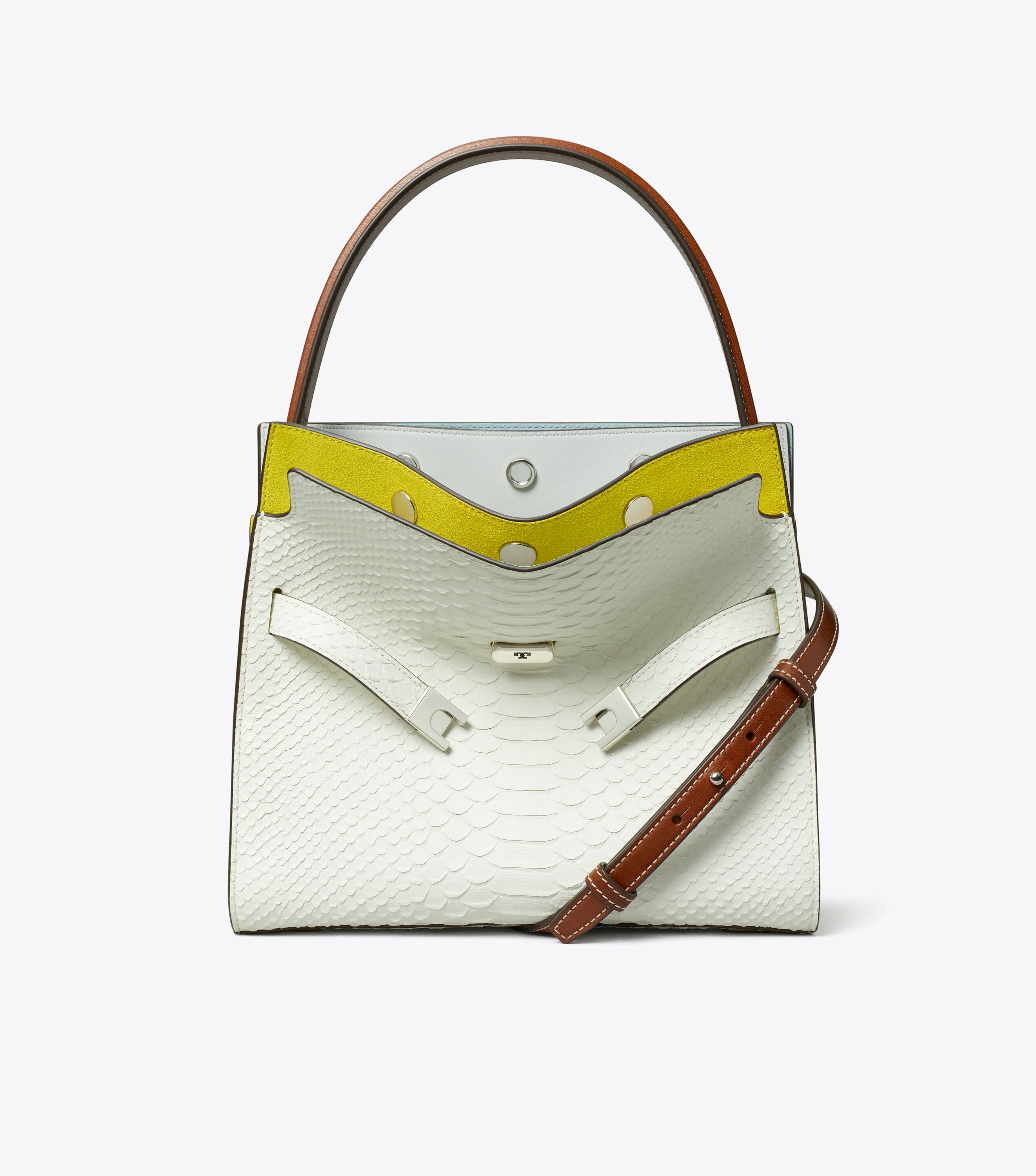 Small Lee Radziwill Snake Embossed Double Bag, Blanc | Tory Burch KW