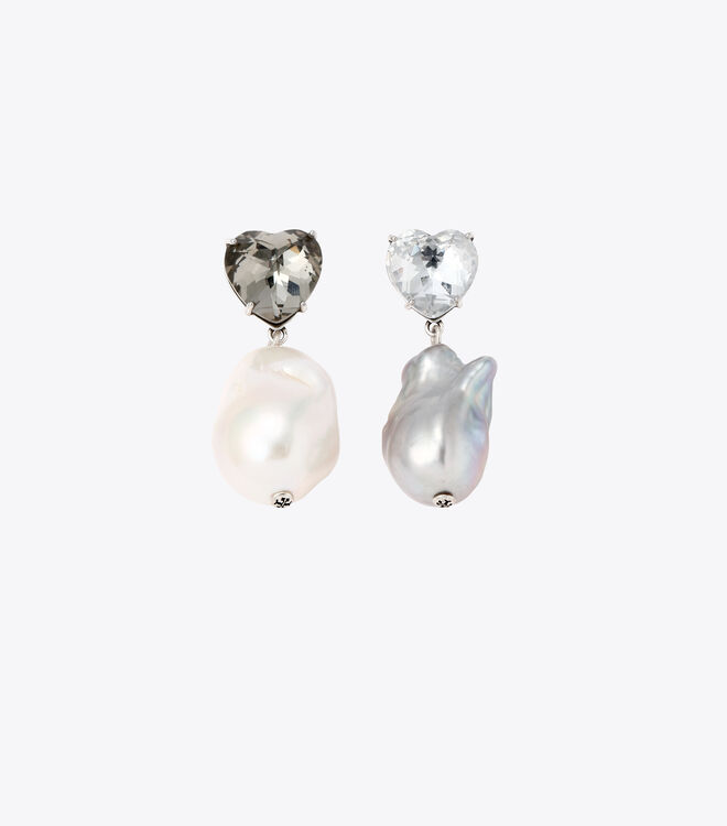 CRYSTAL HEART AND PEARL DROP EARRING | 022 | Drop Earring | Accessories | Tory  Burch