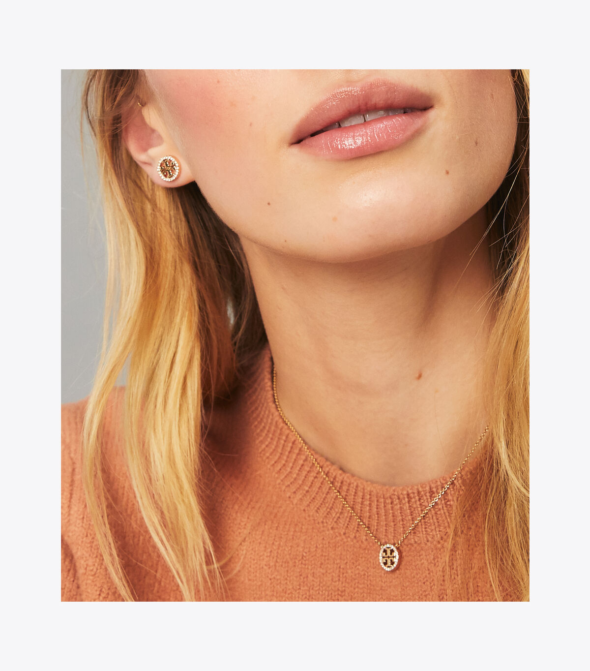 tory burch miller pav pendant necklace stud earring gift set