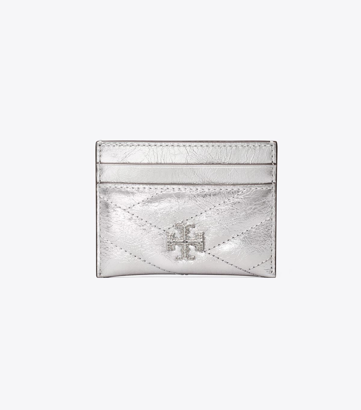 tory burch kira chevron metallic pave logo card case