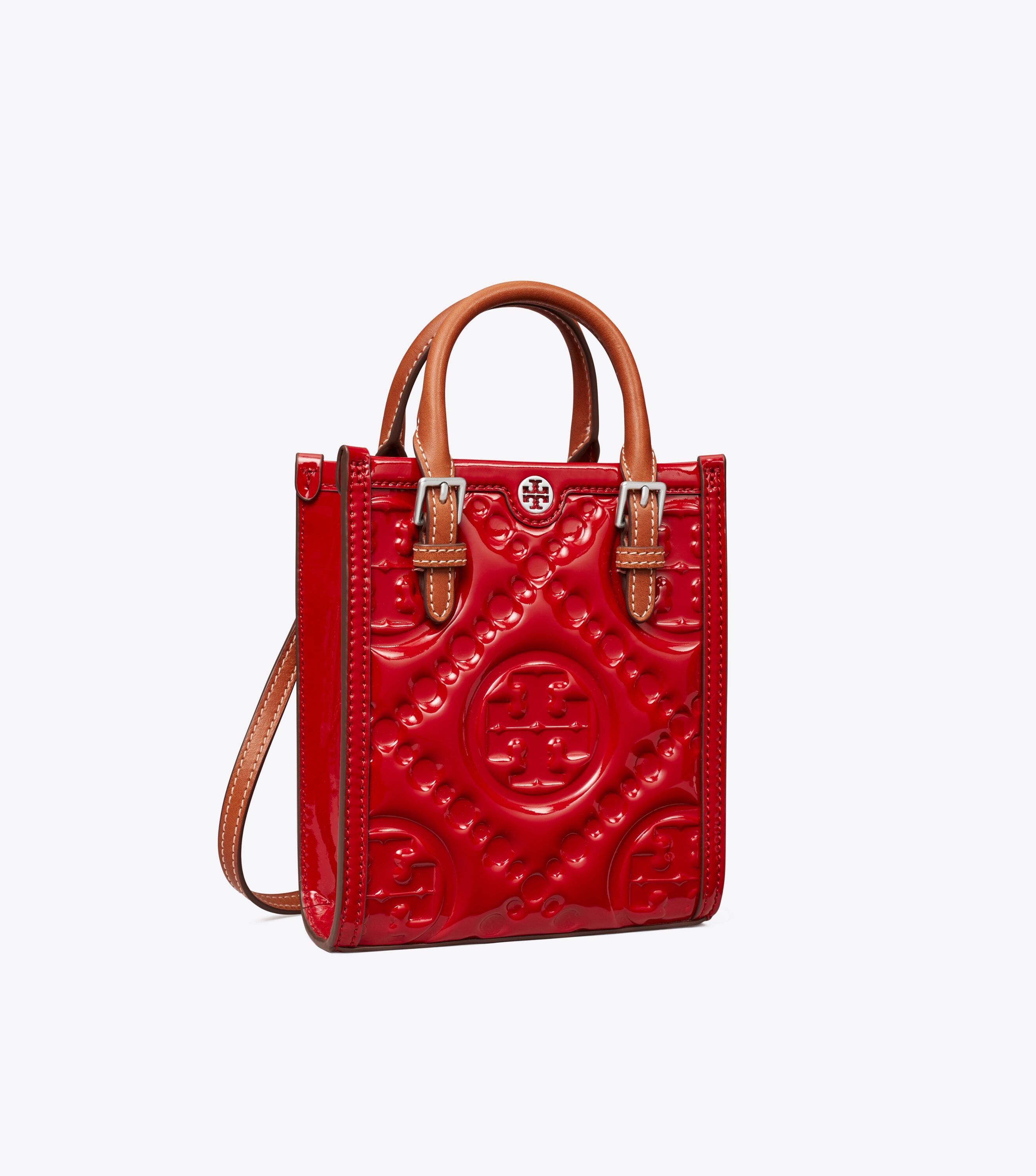 Mini T Monogram Embossed Patent Tote, Tory Red | Tory Burch KW