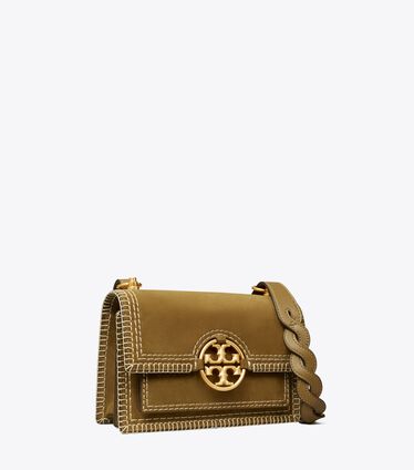 Small Miller Suede Stitched Flap Shoulder Bag