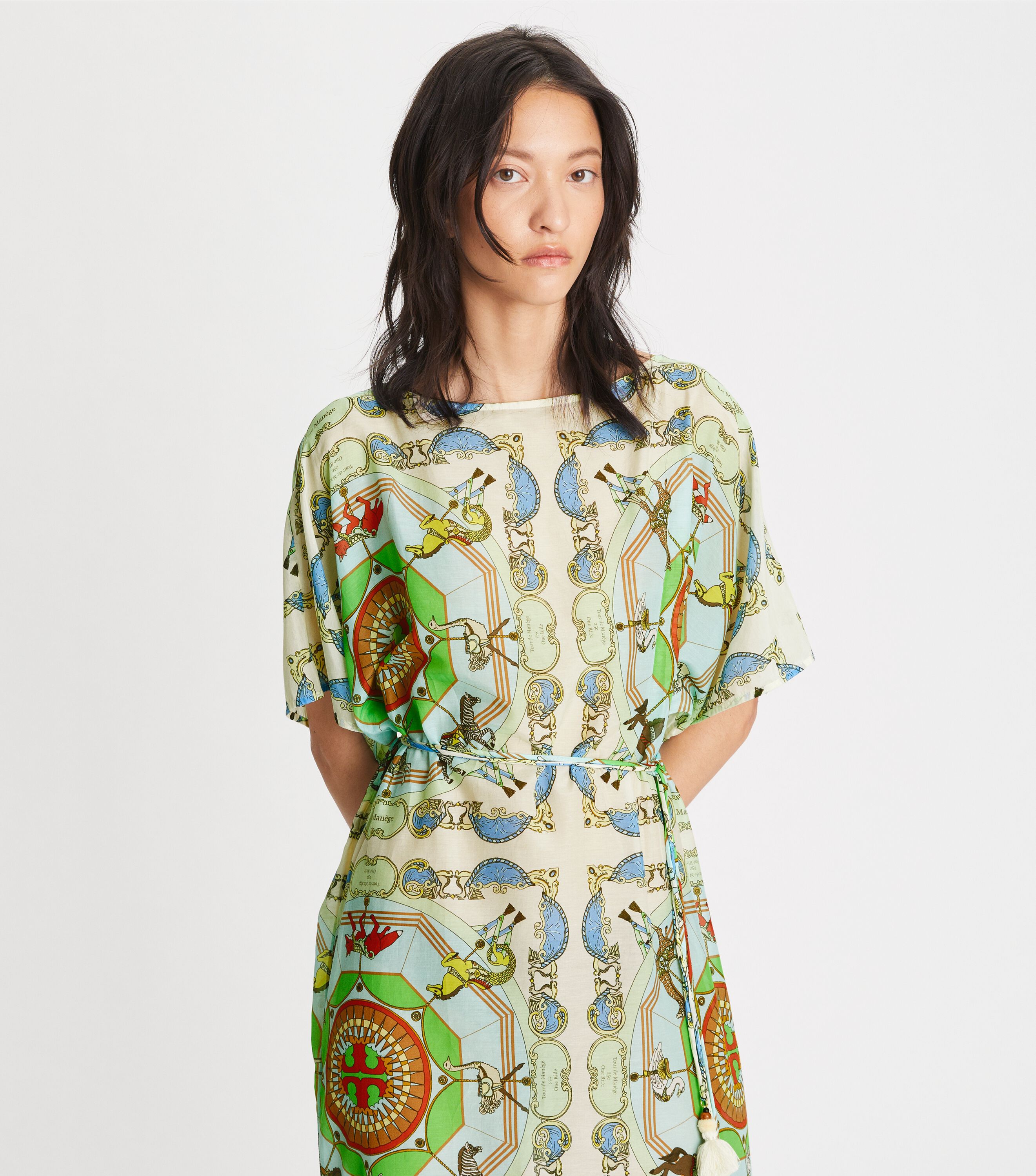 Printed Cotton Silk Caftan, Mint | Tory Burch KW