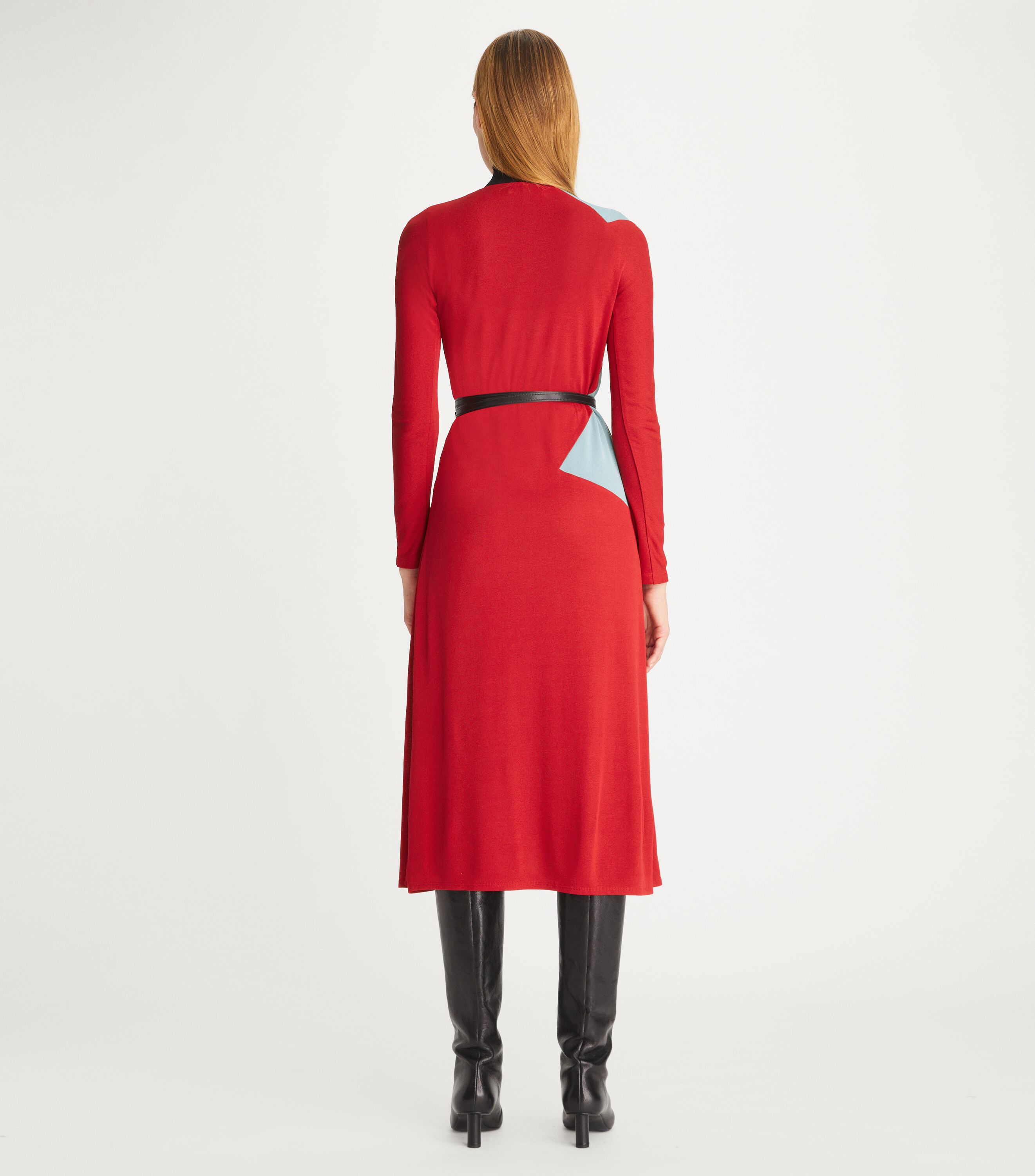 Colorblock Honeycomb Jersey Dress, Rich Red | Tory Burch KW
