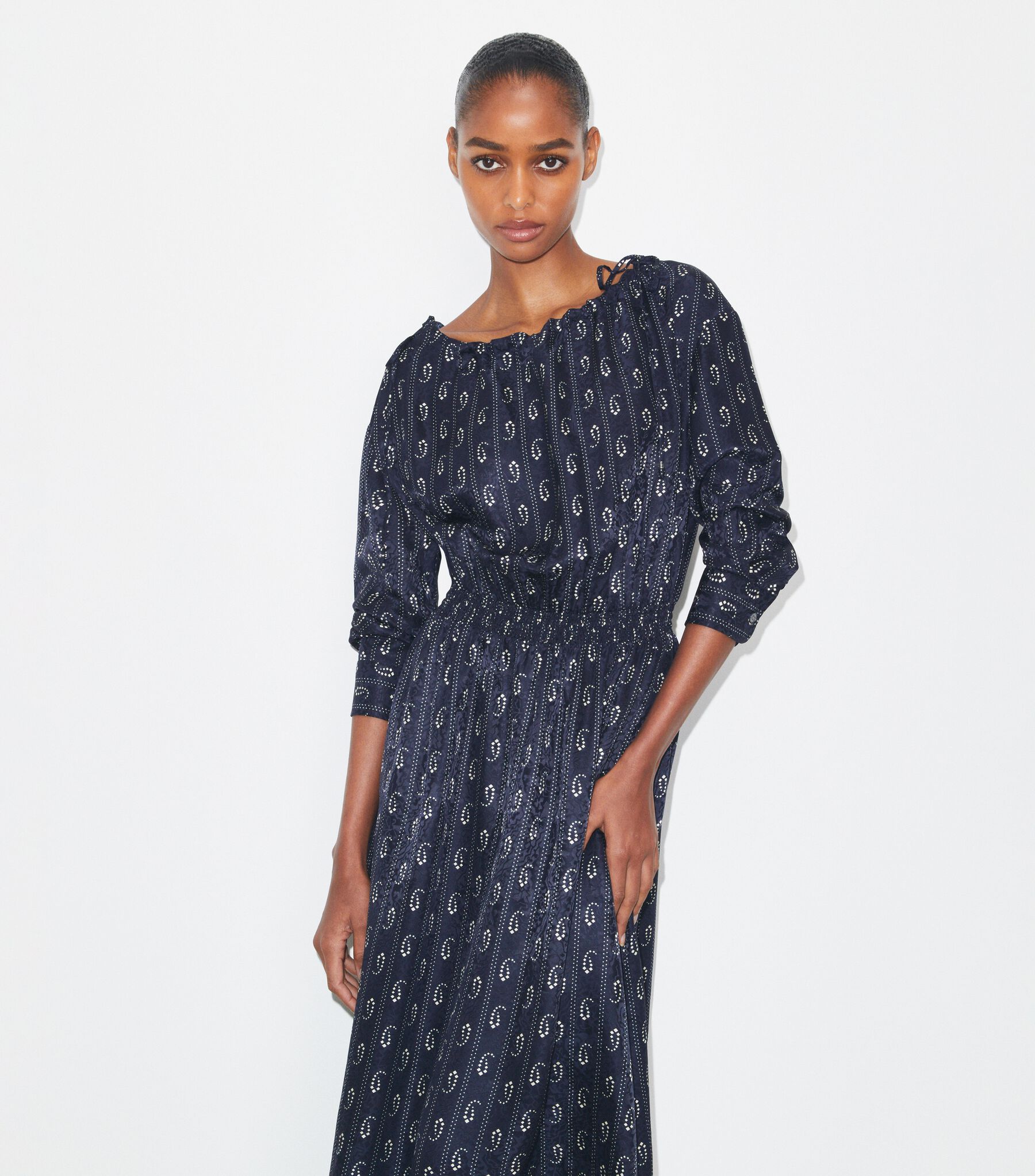 Silk Dress, Medium Navy Pajama Print | Tory Burch KW