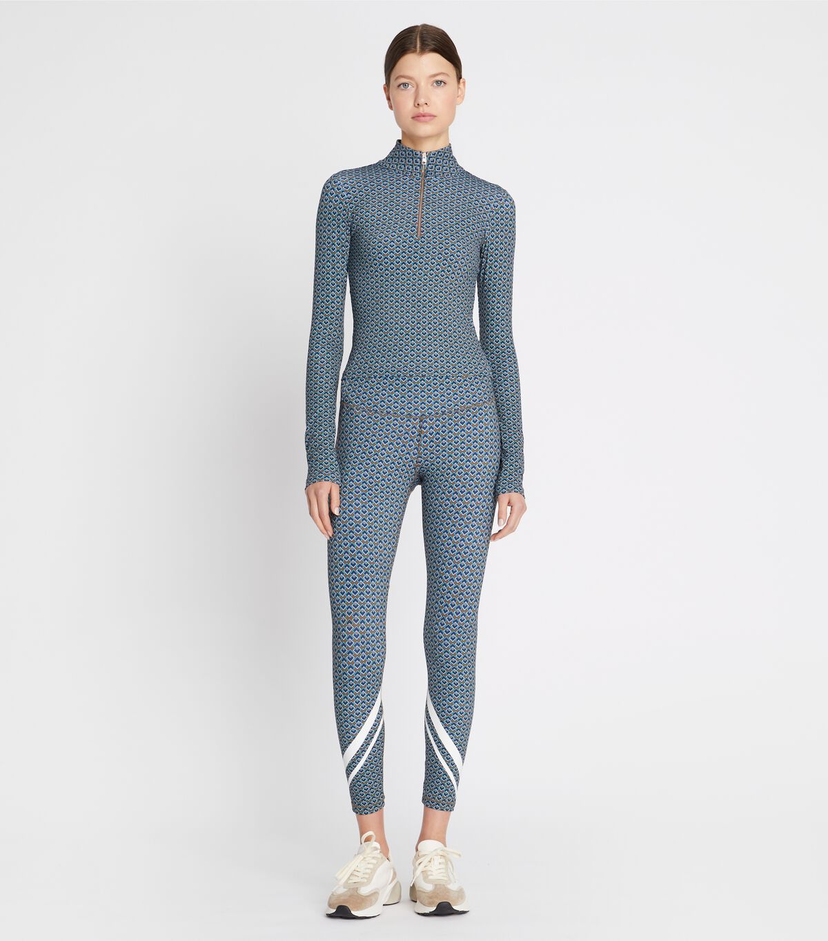 tory burch printed cropped half zip long sleeve top
