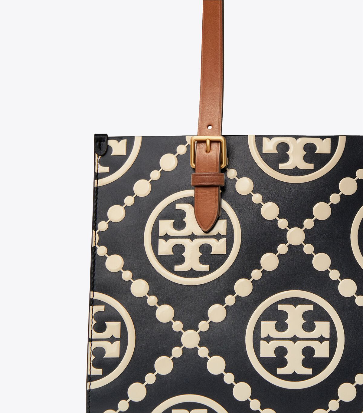 tory burch small t monogram contrast embossed tote