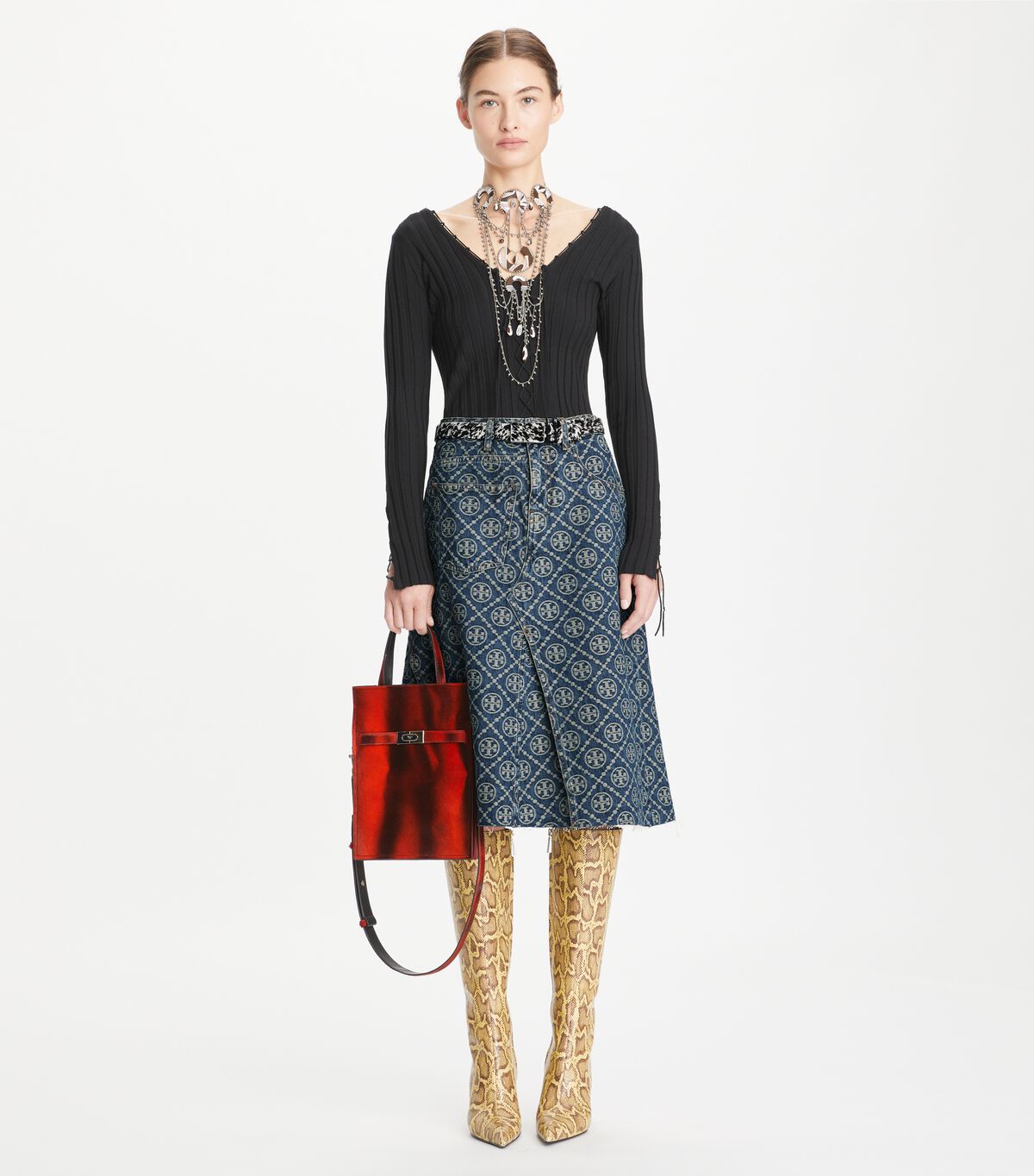 tory burch deconstructed denim skirt
