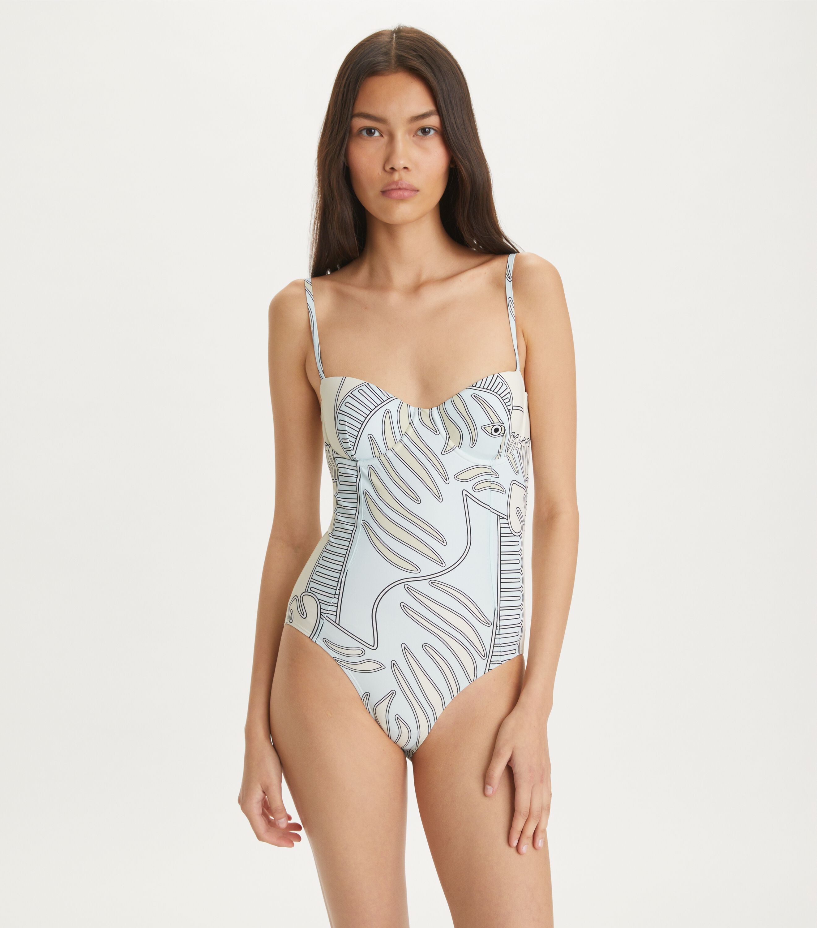 Printed Underwire One-Piece Swimsuit, Blue Zebra Scarf | Tory Burch KW