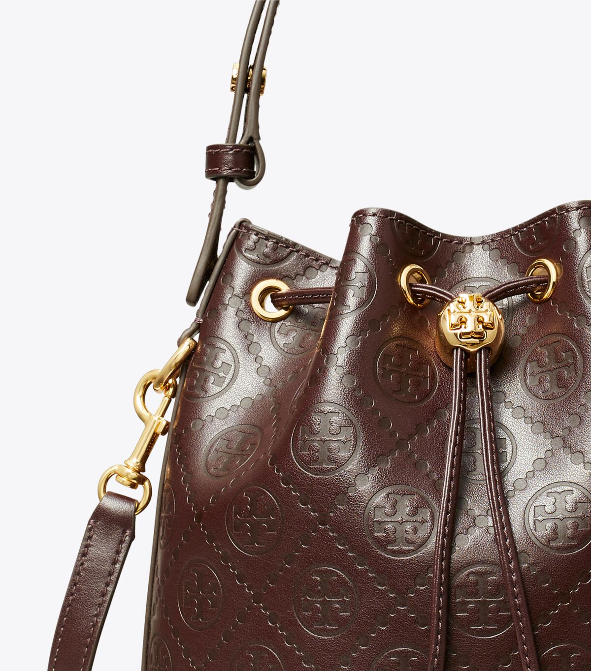 tory burch t monogram leather bucket bag