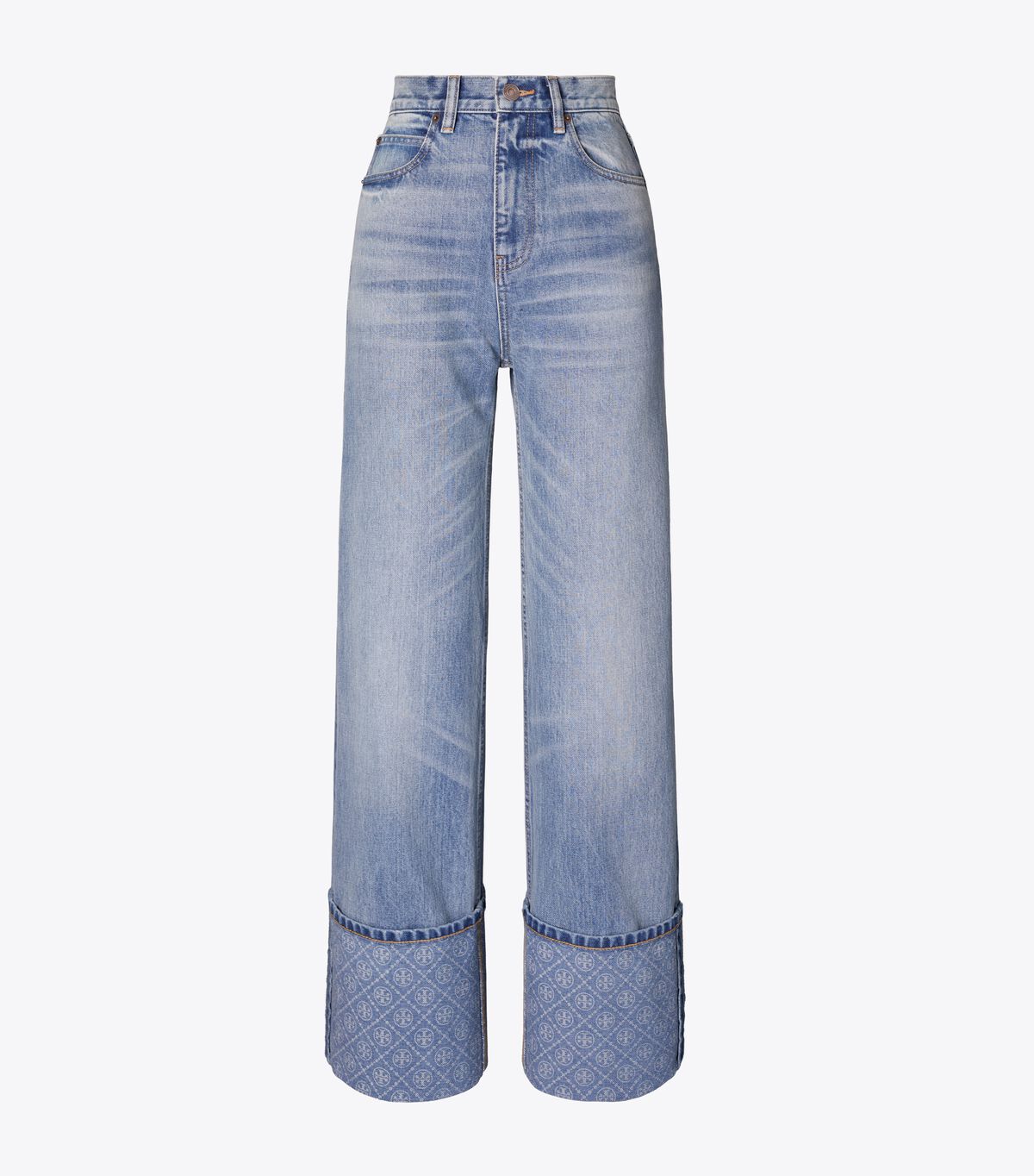 tory burch contrast cuff straight leg jean