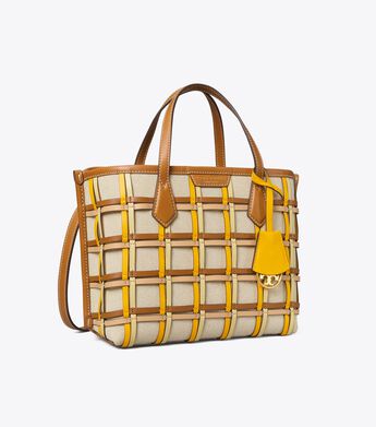 Perry Woven Cage Small Triple-Compartment Tote Bag