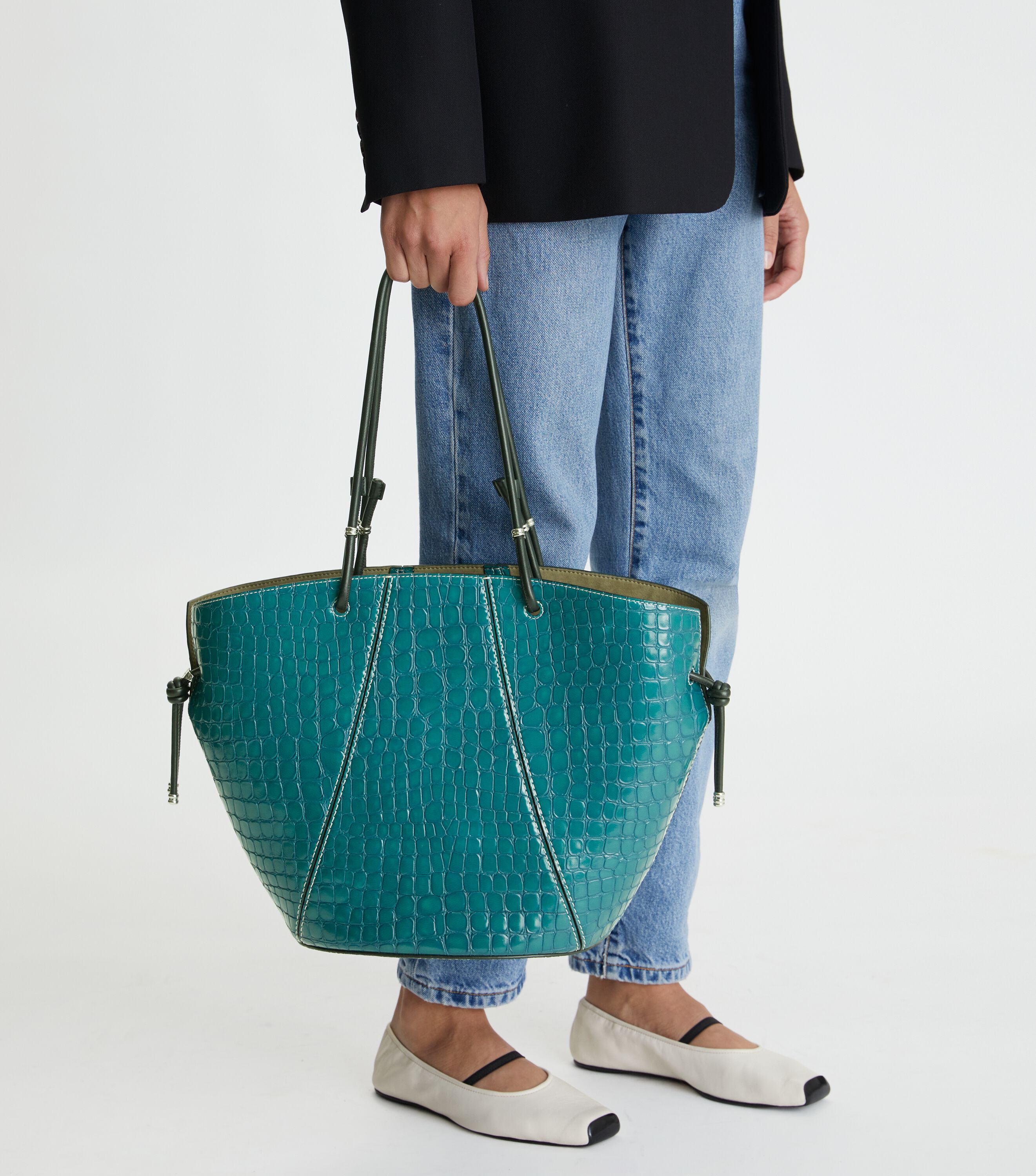 Spaghetti Strap Embossed Tote Handbags Tory Burch