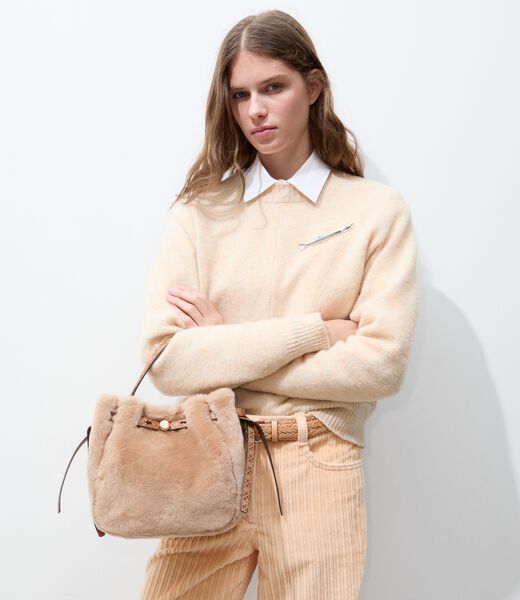 tory burch romy shearling bucket bag