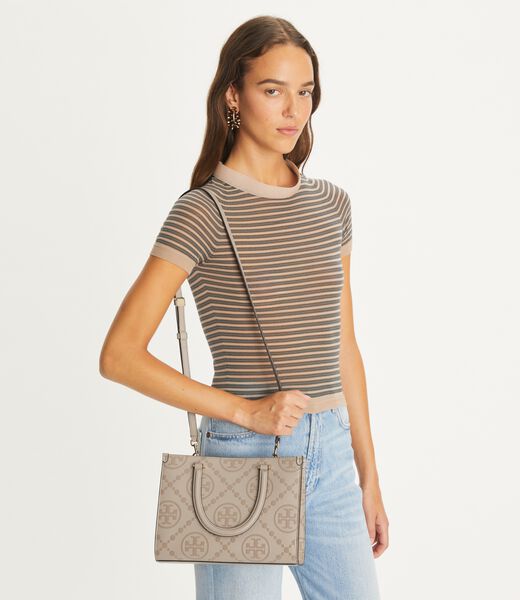 tory burch t monogram top handle embossed tote