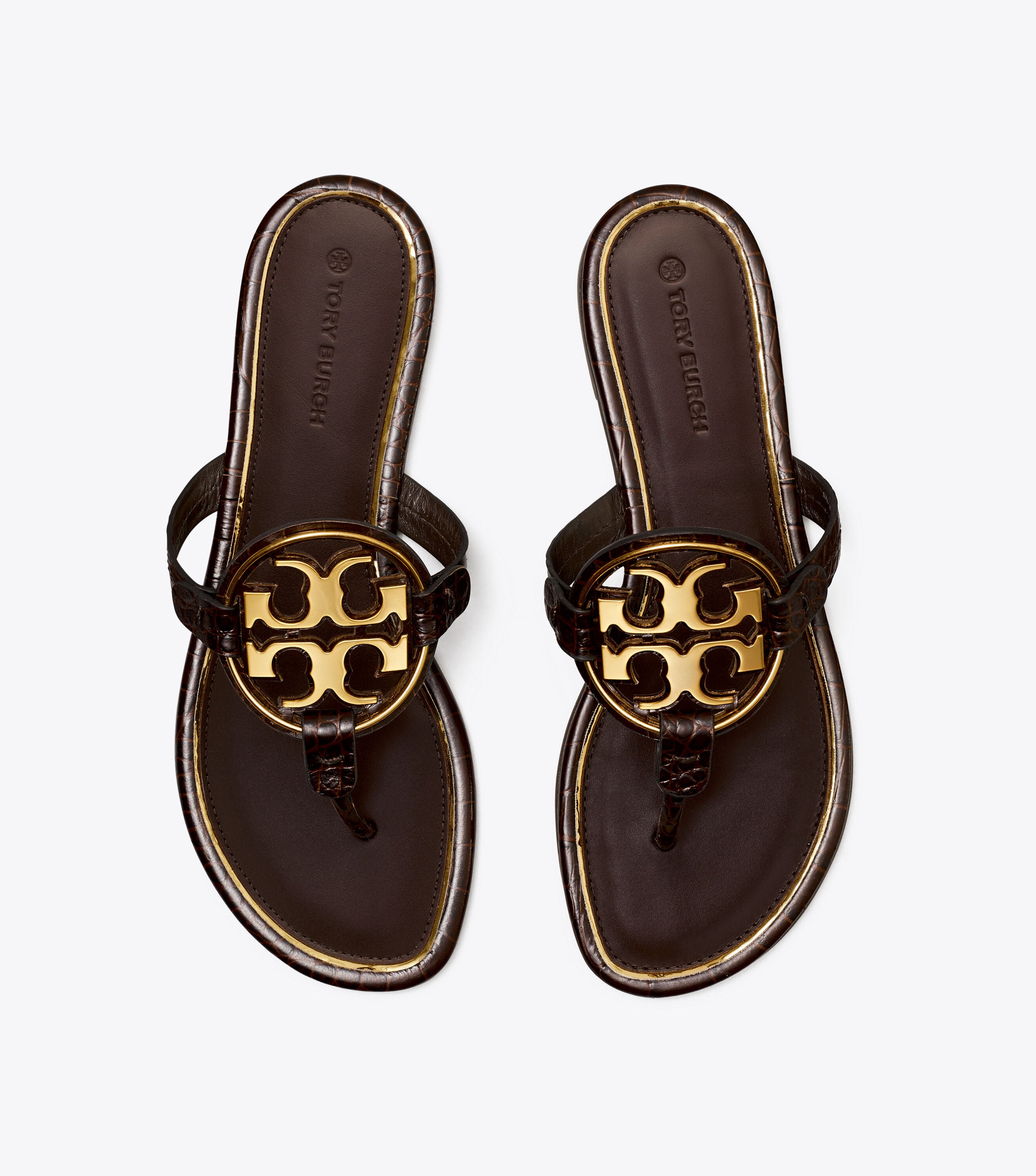 Miller Metal-Logo Sandal, Embossed Leather, Coco Bark | Tory Burch KW