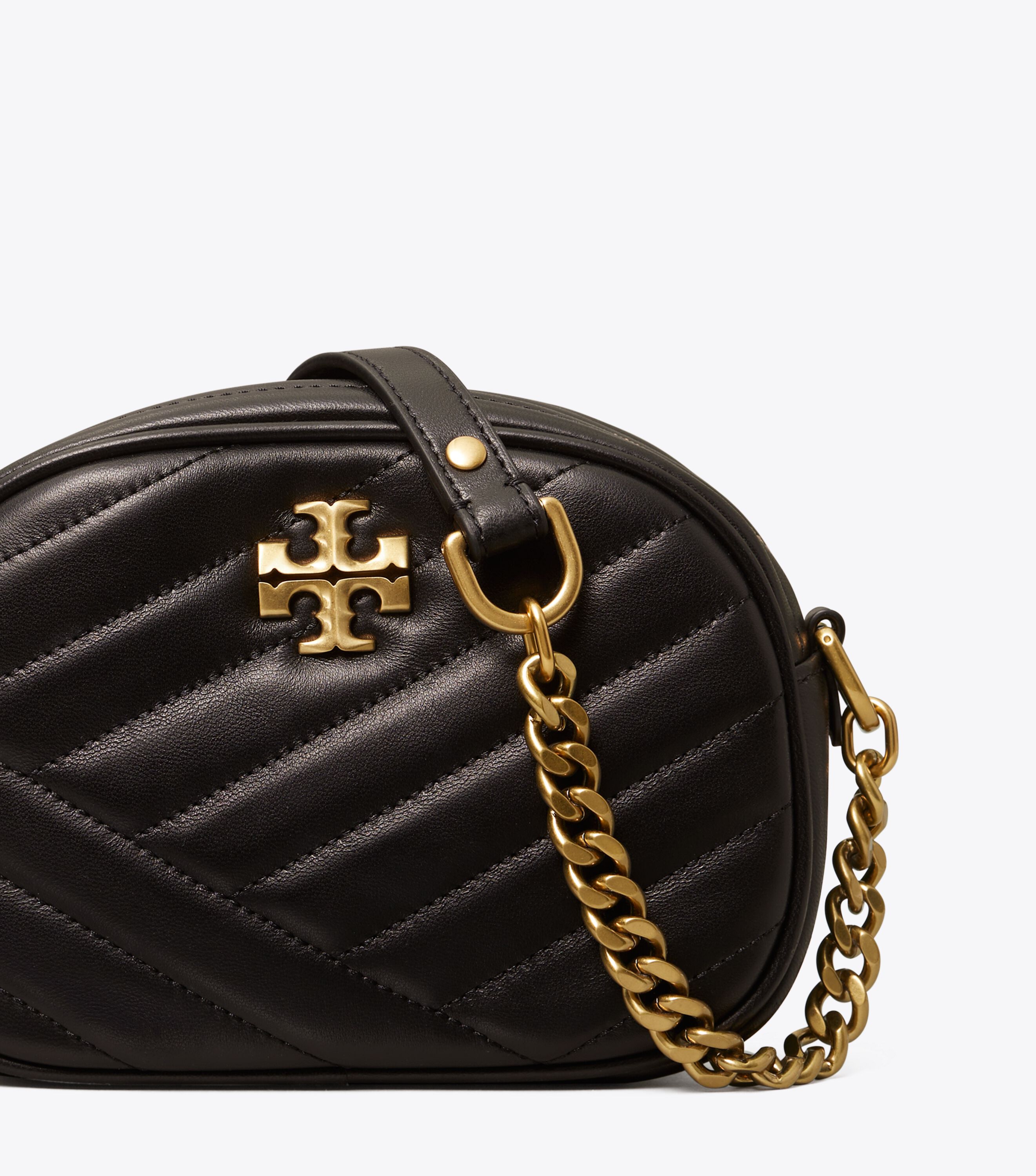 Kira Chevron Small Camera Bag, Black / Rolled Brass | Tory Burch KW