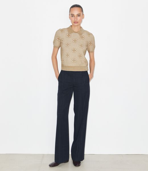 tory burch قميص بولو من النايلون الجاكار