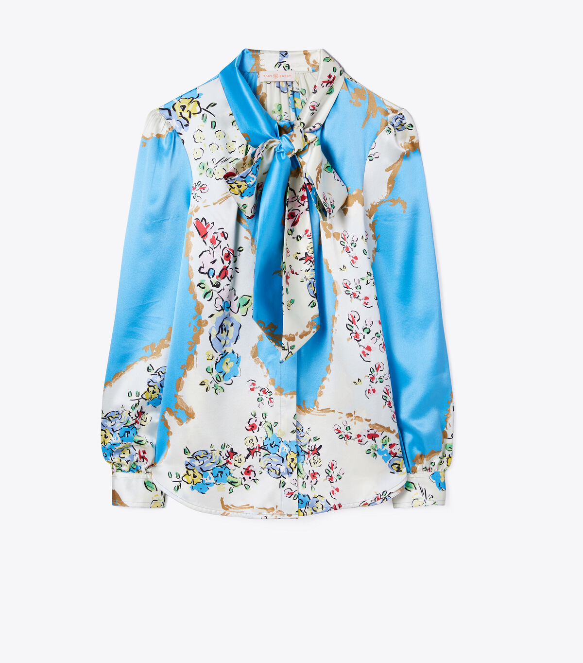 tory burch printed satin bow blouse
