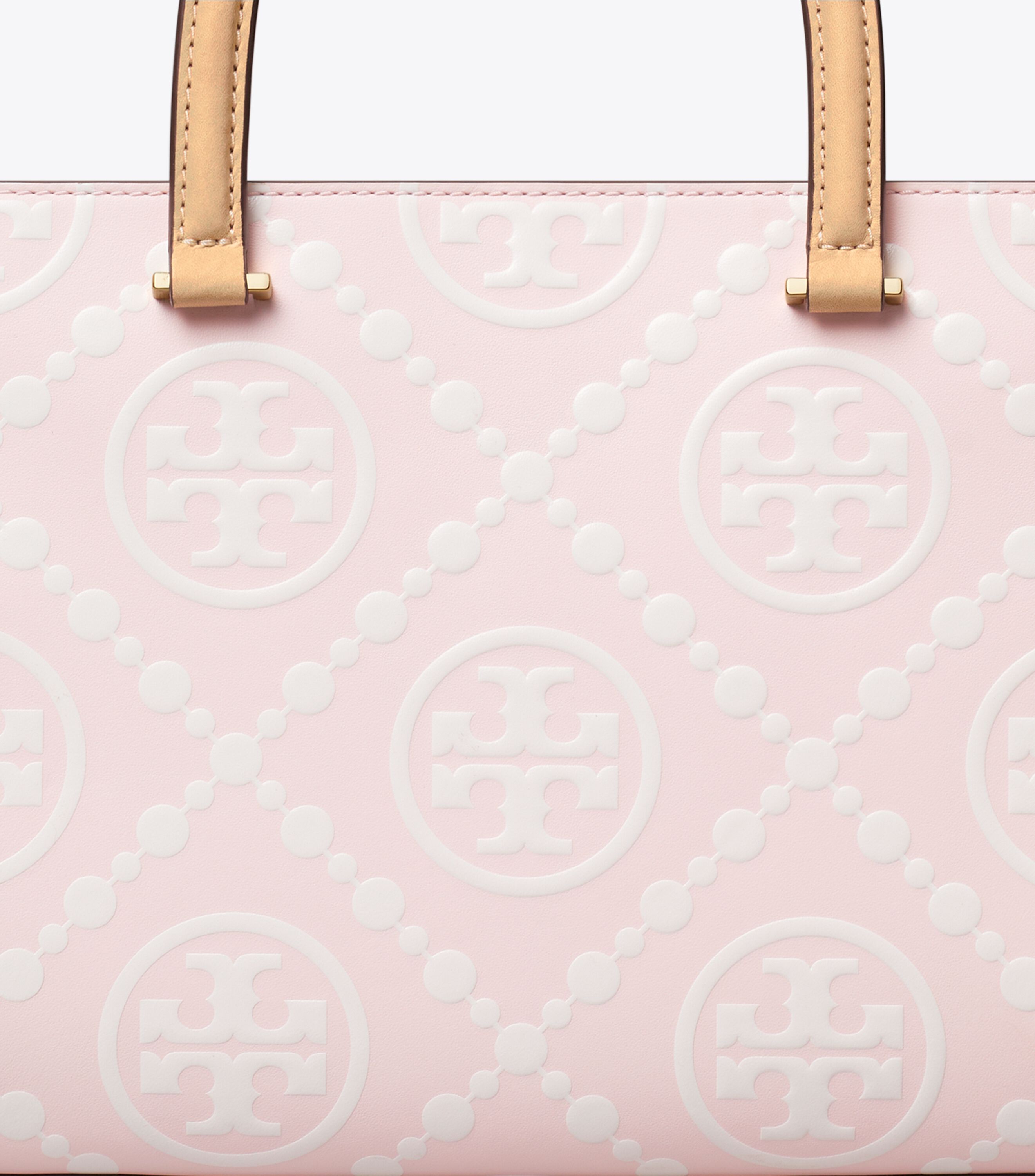T Monogram Contrast Embossed Top-Handle Tote, Powder Pink | Tory