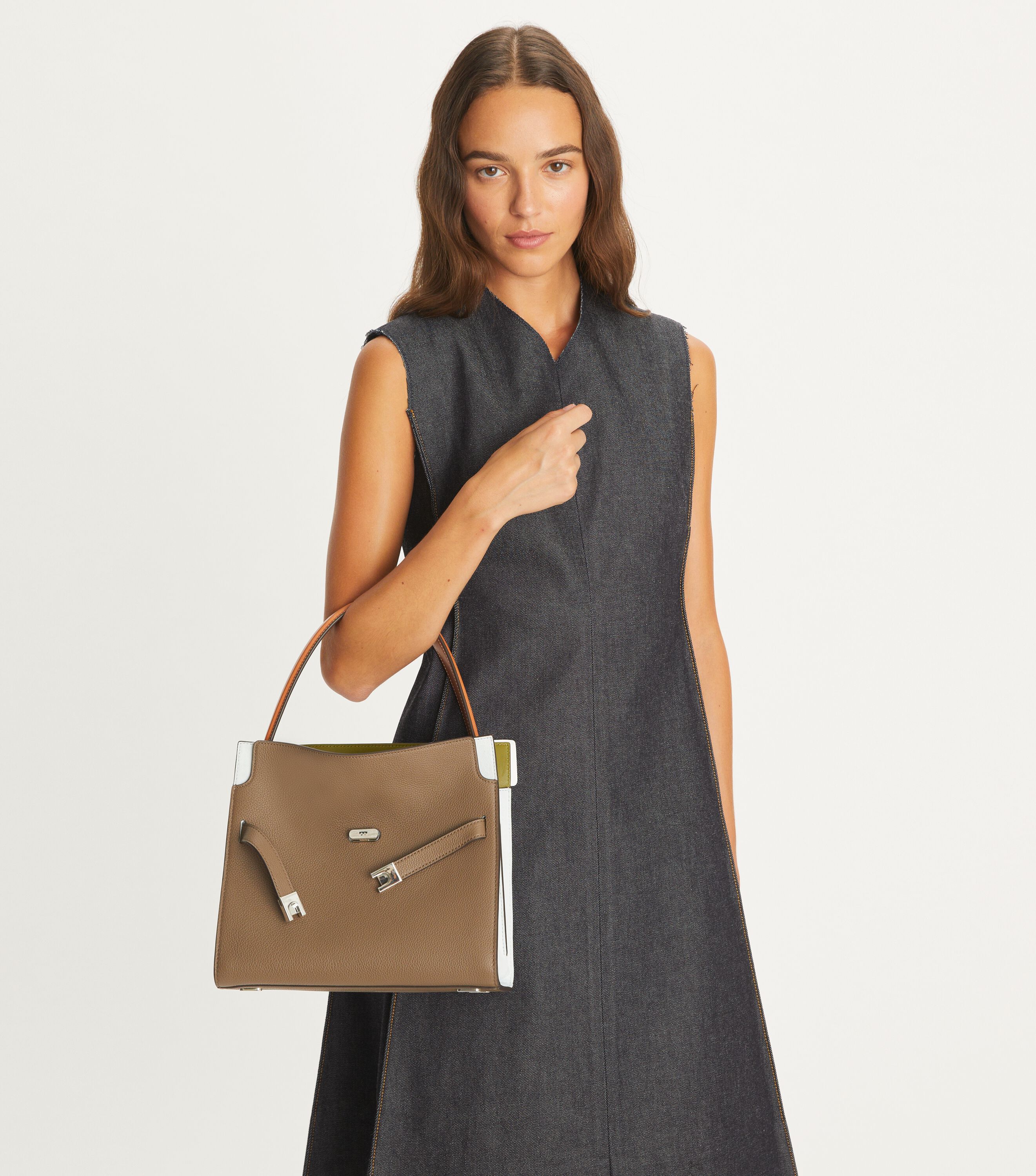 Small Lee Radziwill Pebbled Double Bag, Wild Mushroom | Tory Burch KW