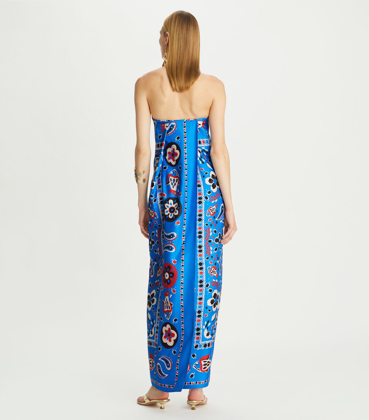 tory burch printed silk strapless dress