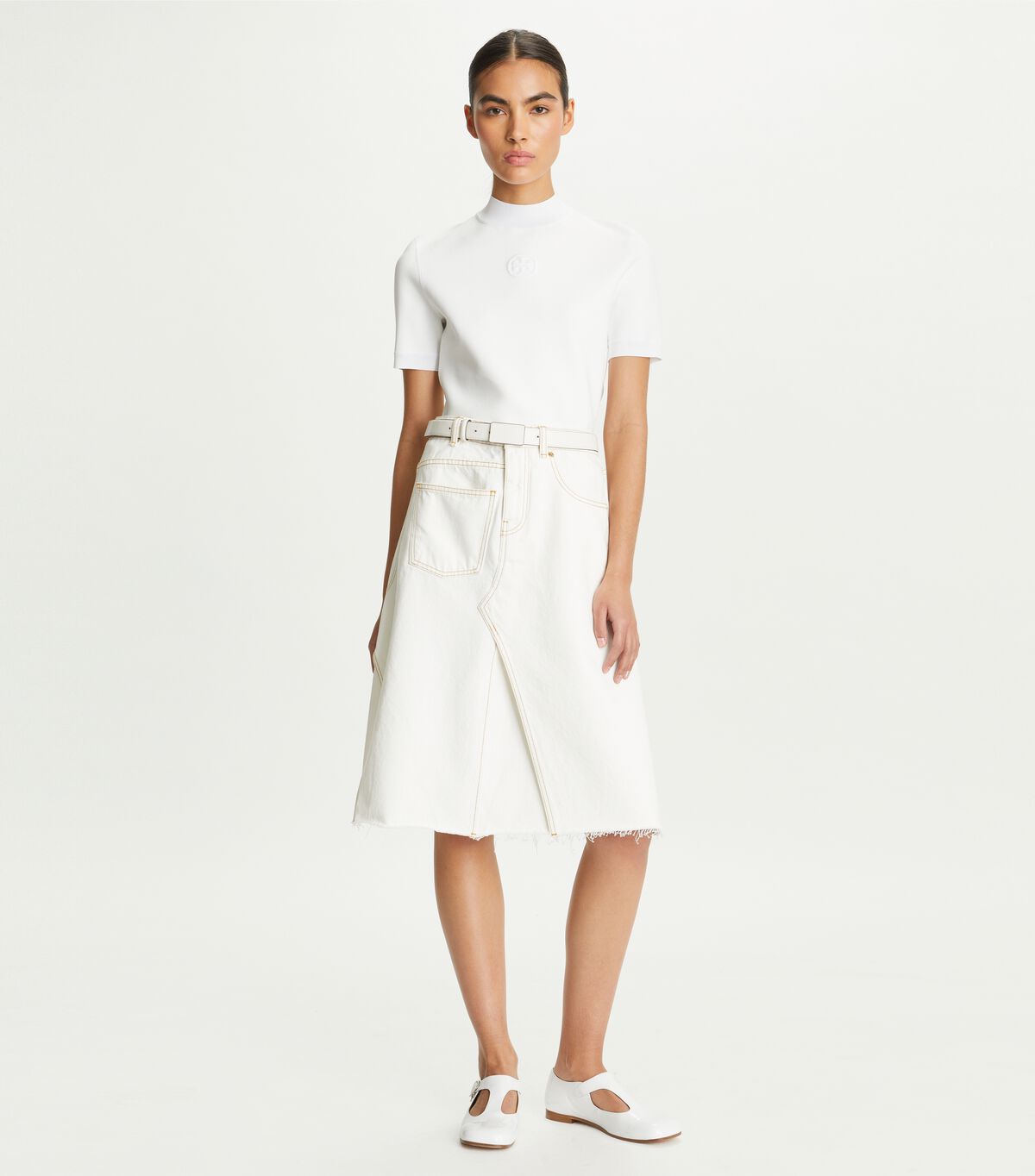 tory burch denim deconstructed skirt