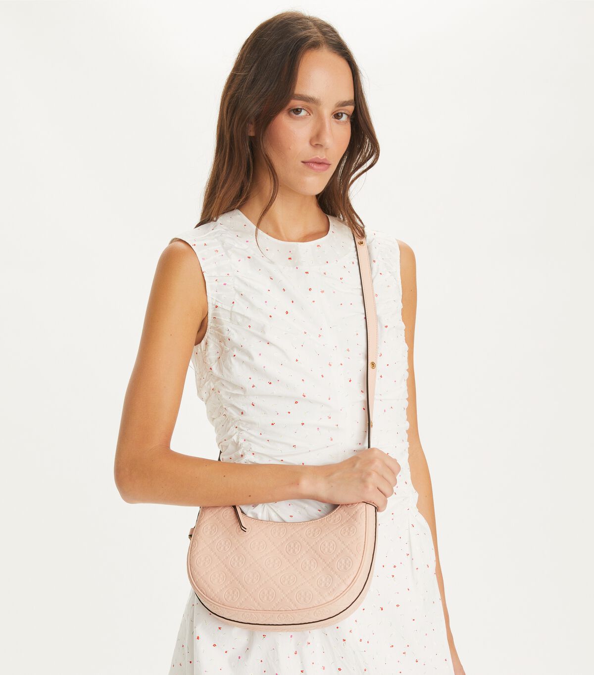 tory burch t monogram leather crescent bag