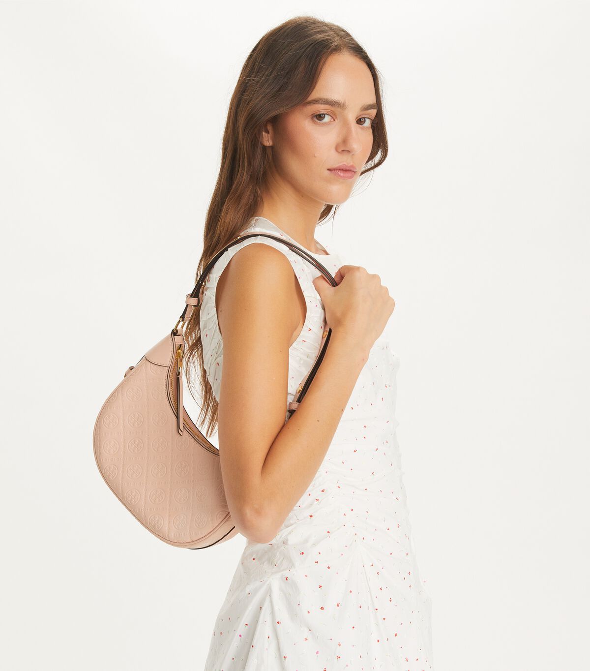 tory burch t monogram leather crescent bag