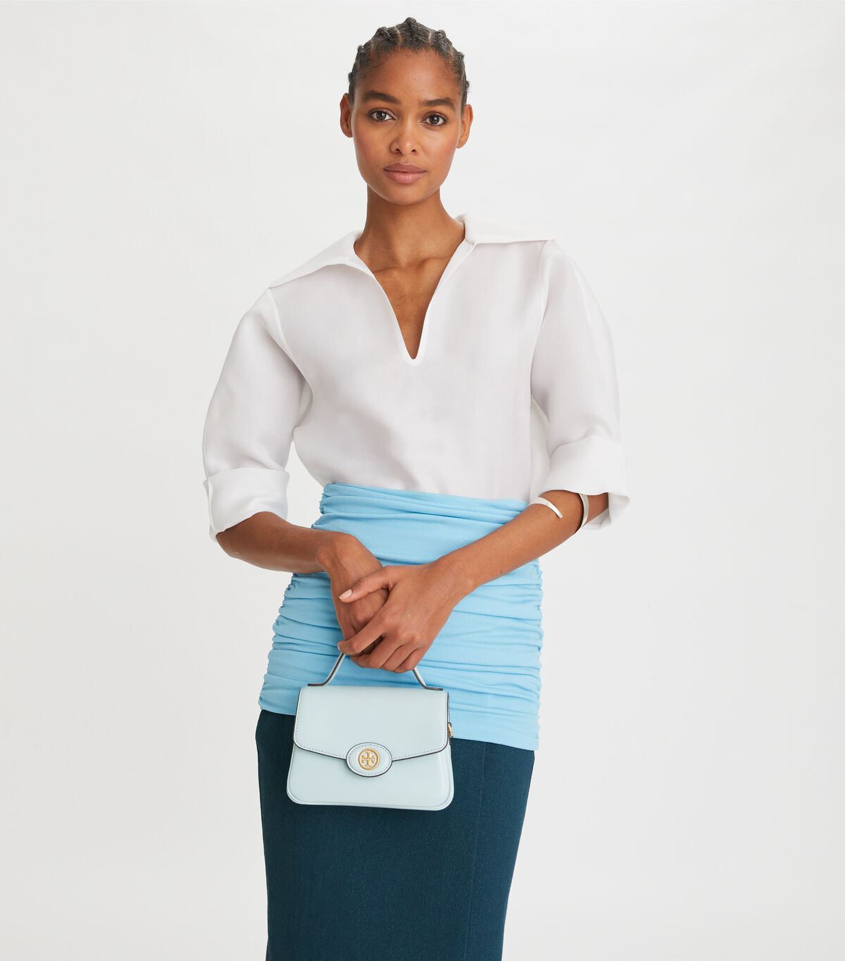 tory burch small robinson spazzolato top handle bag