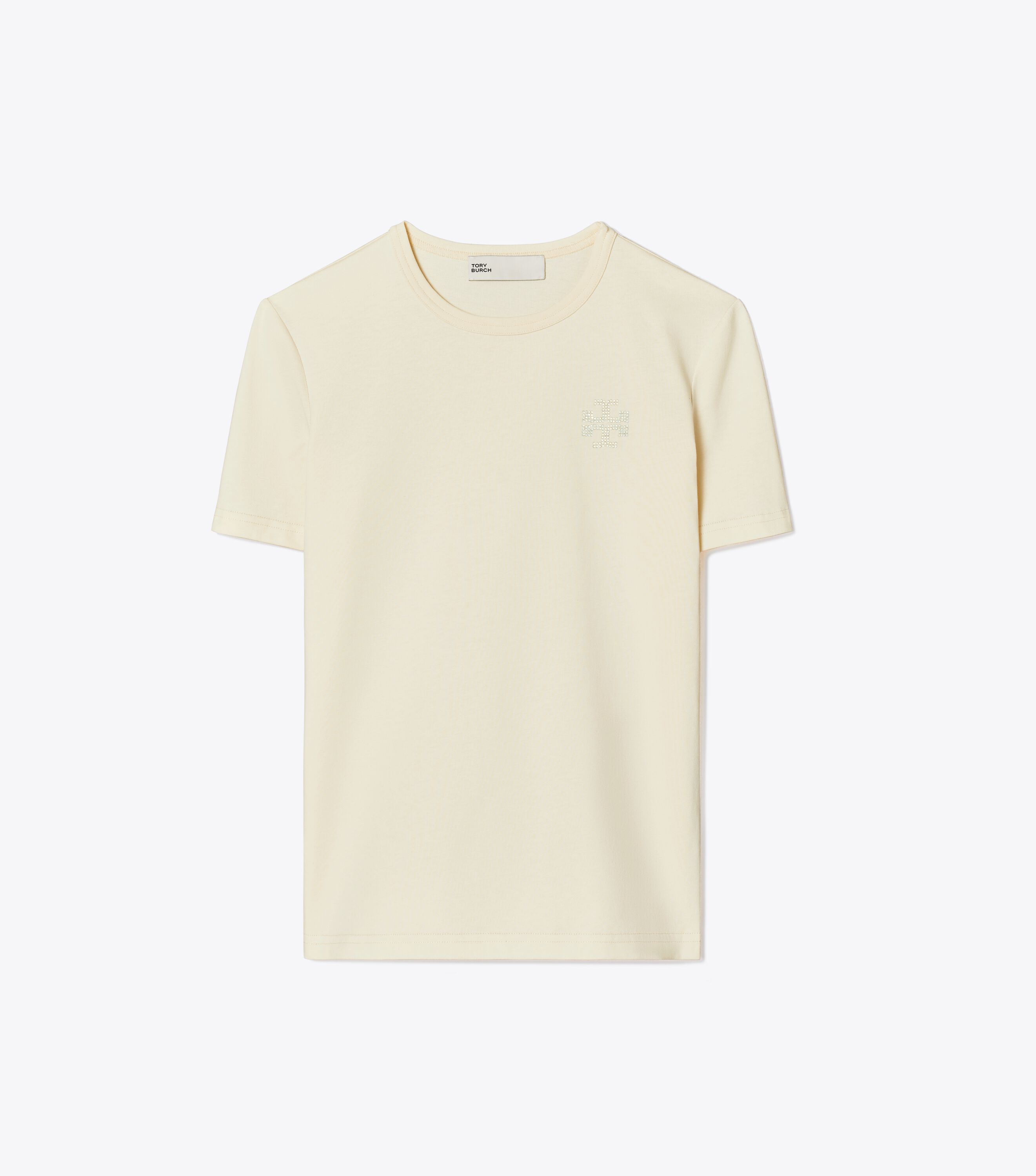 【送料&関税込】Tory Burch Logo Embellished Crewneck T-shirt Embellished Logo T-Shirt, French Cream | Tory Burch KW