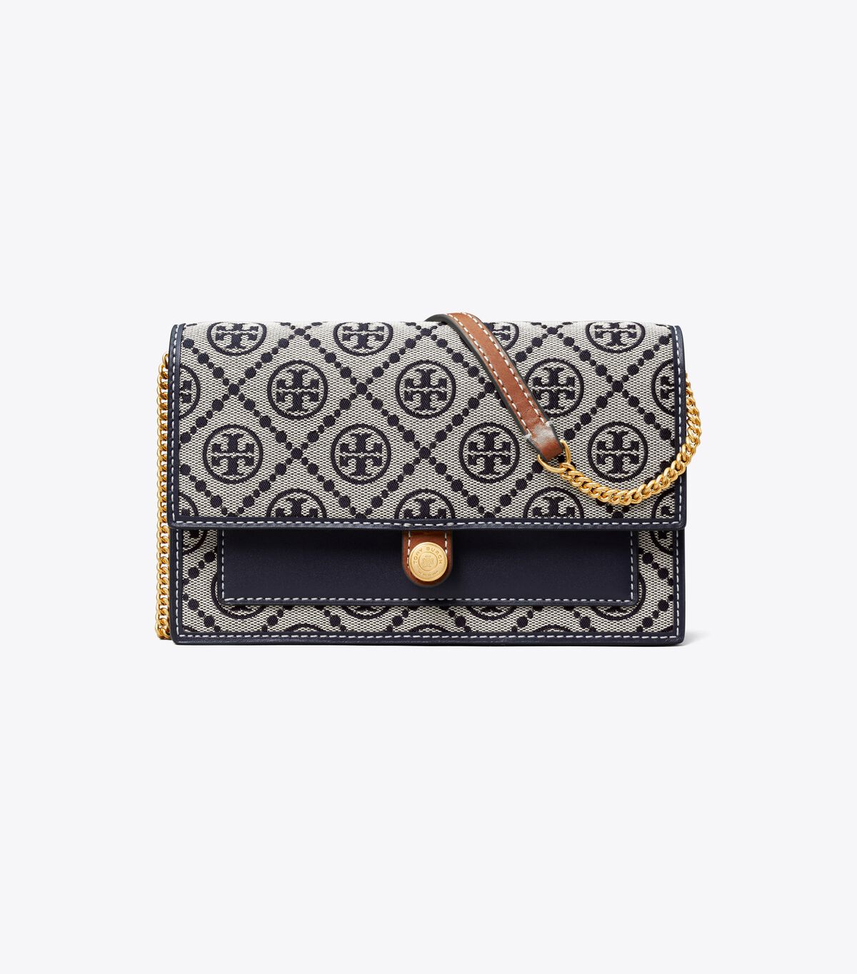 tory burch t monogram jacquard chain wallet