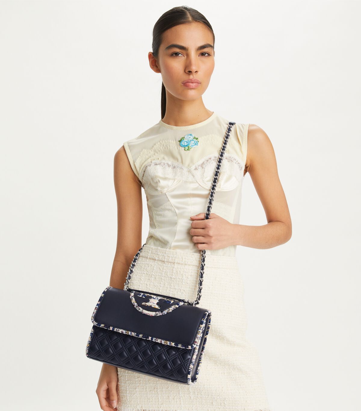 tory burch fleming tweed border convertible shoulder bag