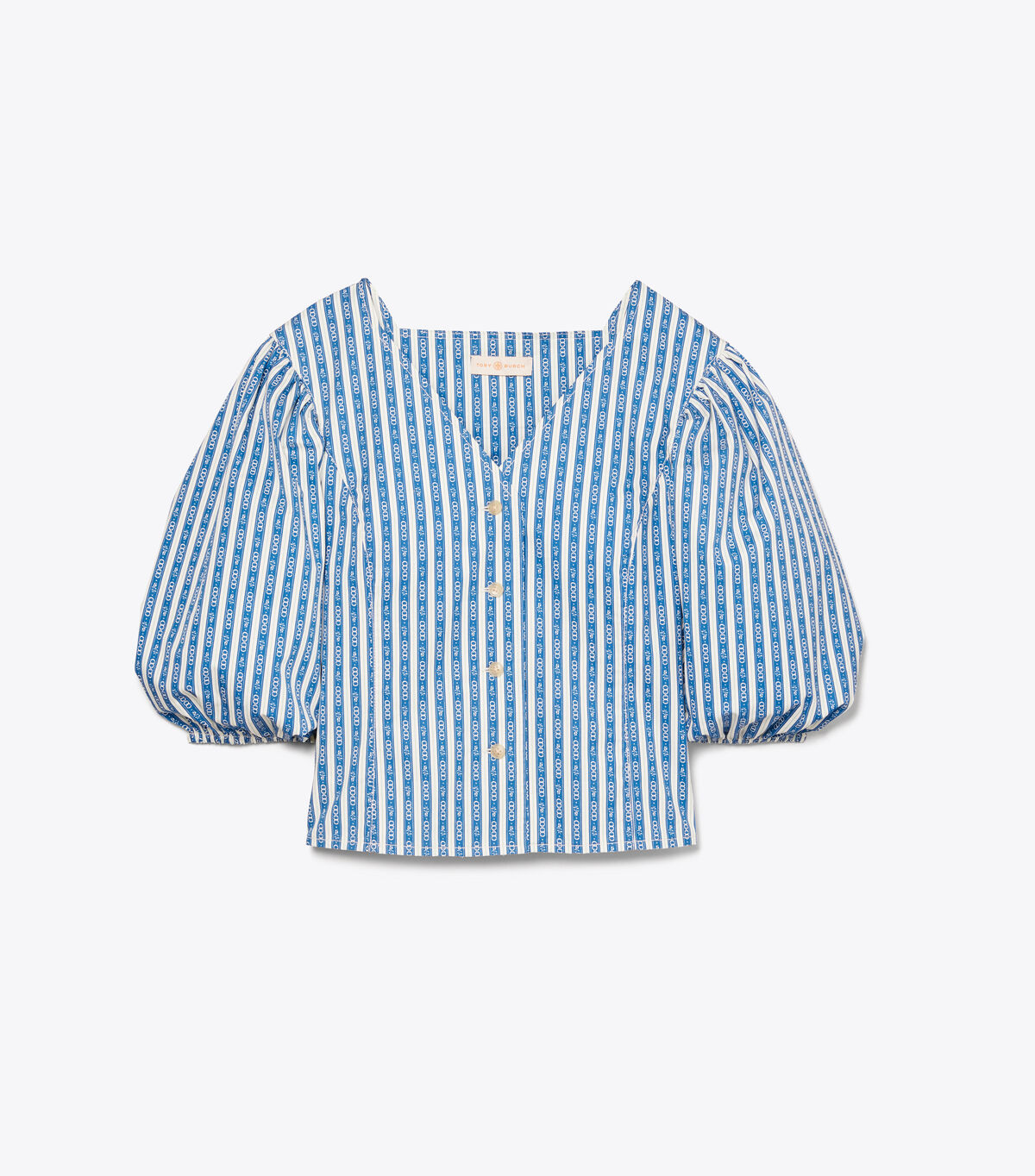Gemini Link Stripe Puffed-Sleeve Top