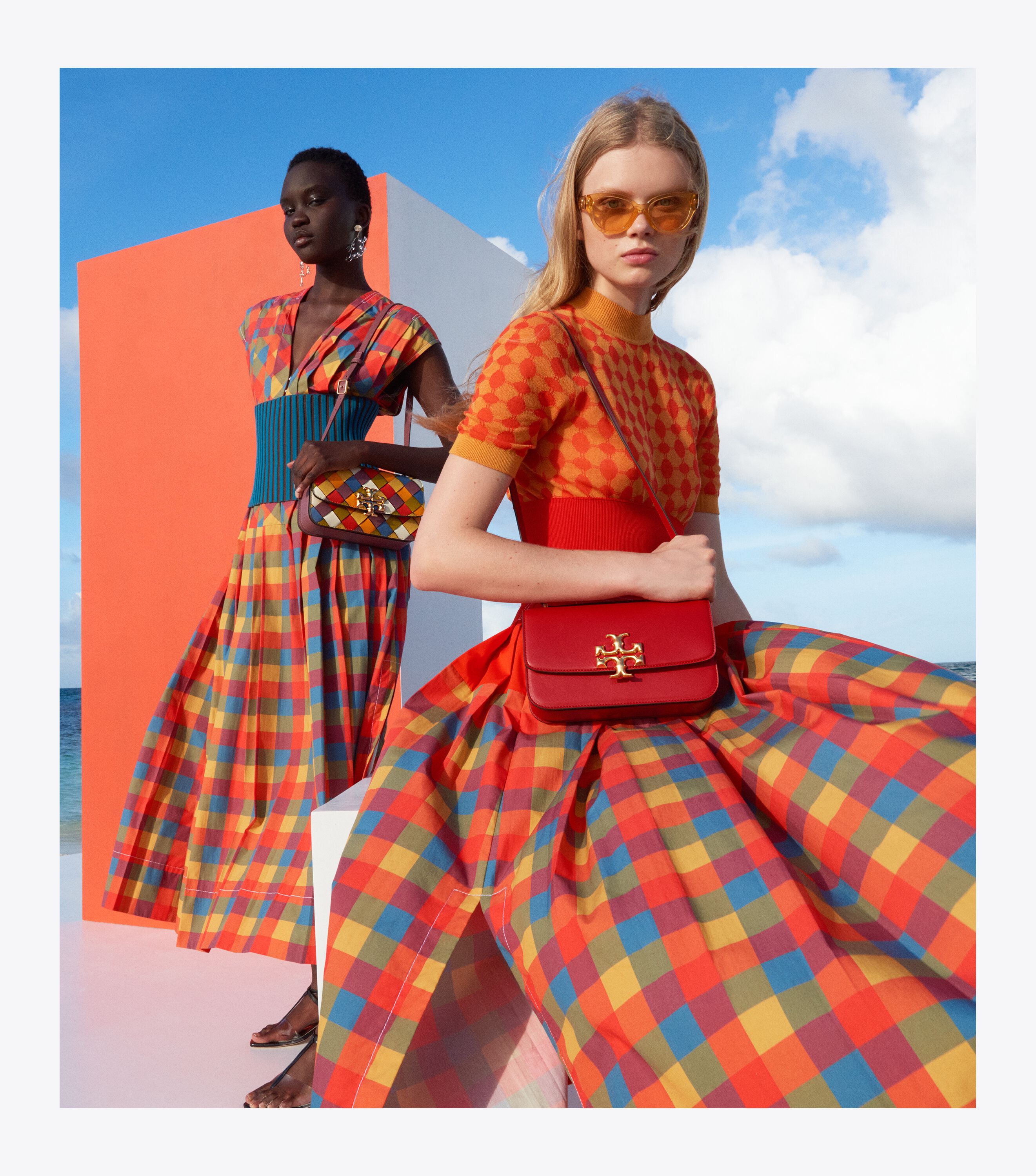 Jacquard Knit Mock-Neck, Bright Bitter Orange / Poppy Red | Tory