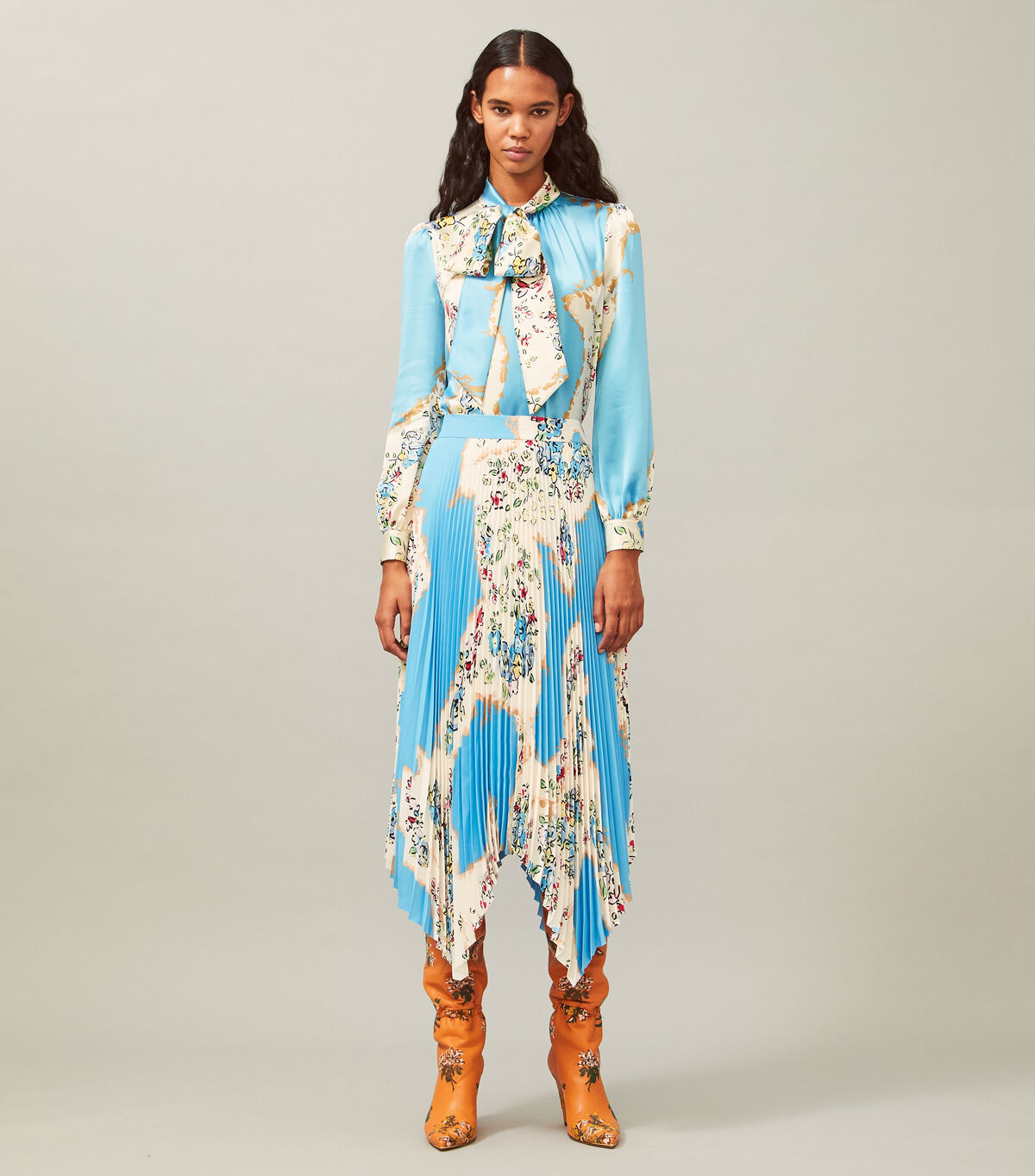 tory burch printed satin bow blouse