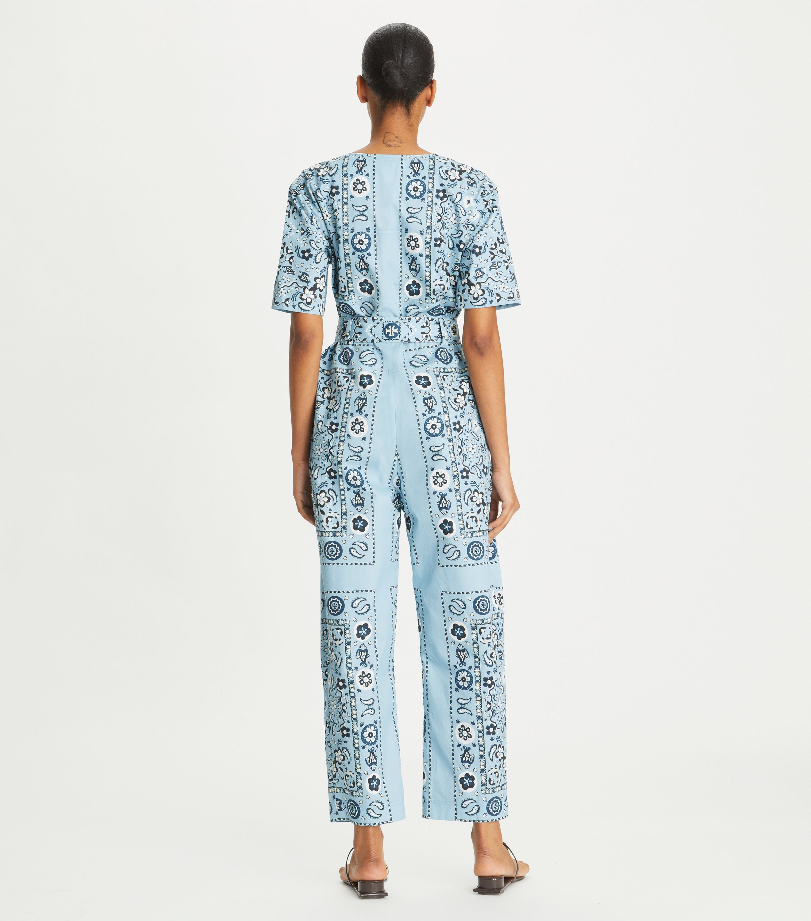 Printed Cotton Poplin Jumpsuit, Slate Blue Pisces Dream