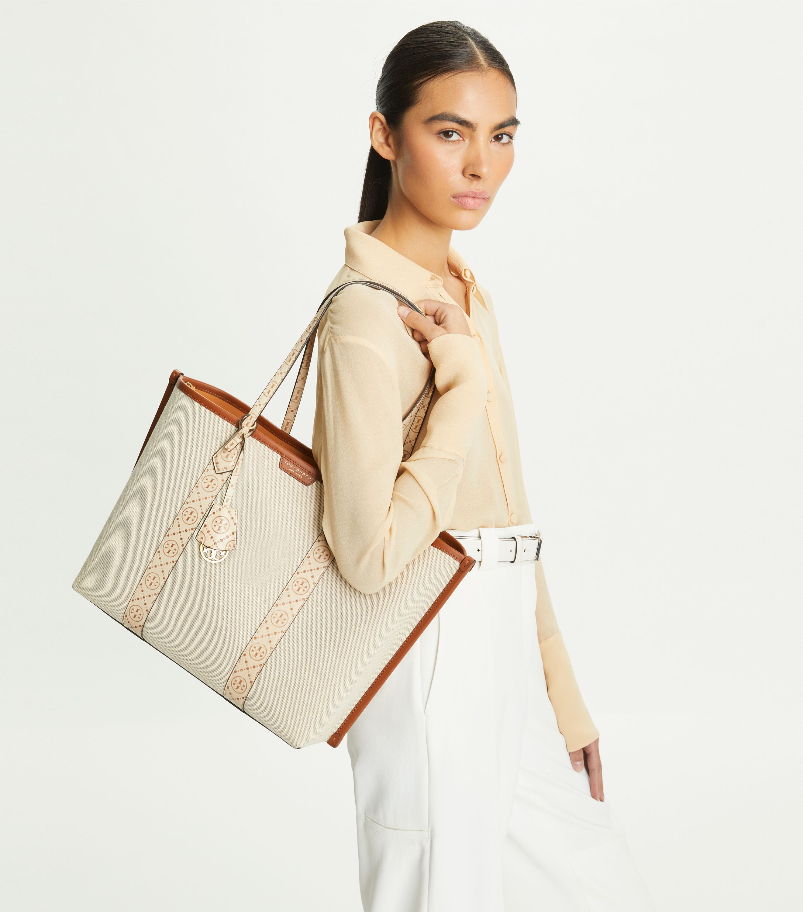 Perry Canvas Triple-Compartment Tote, New Cream | Tory Burch KW