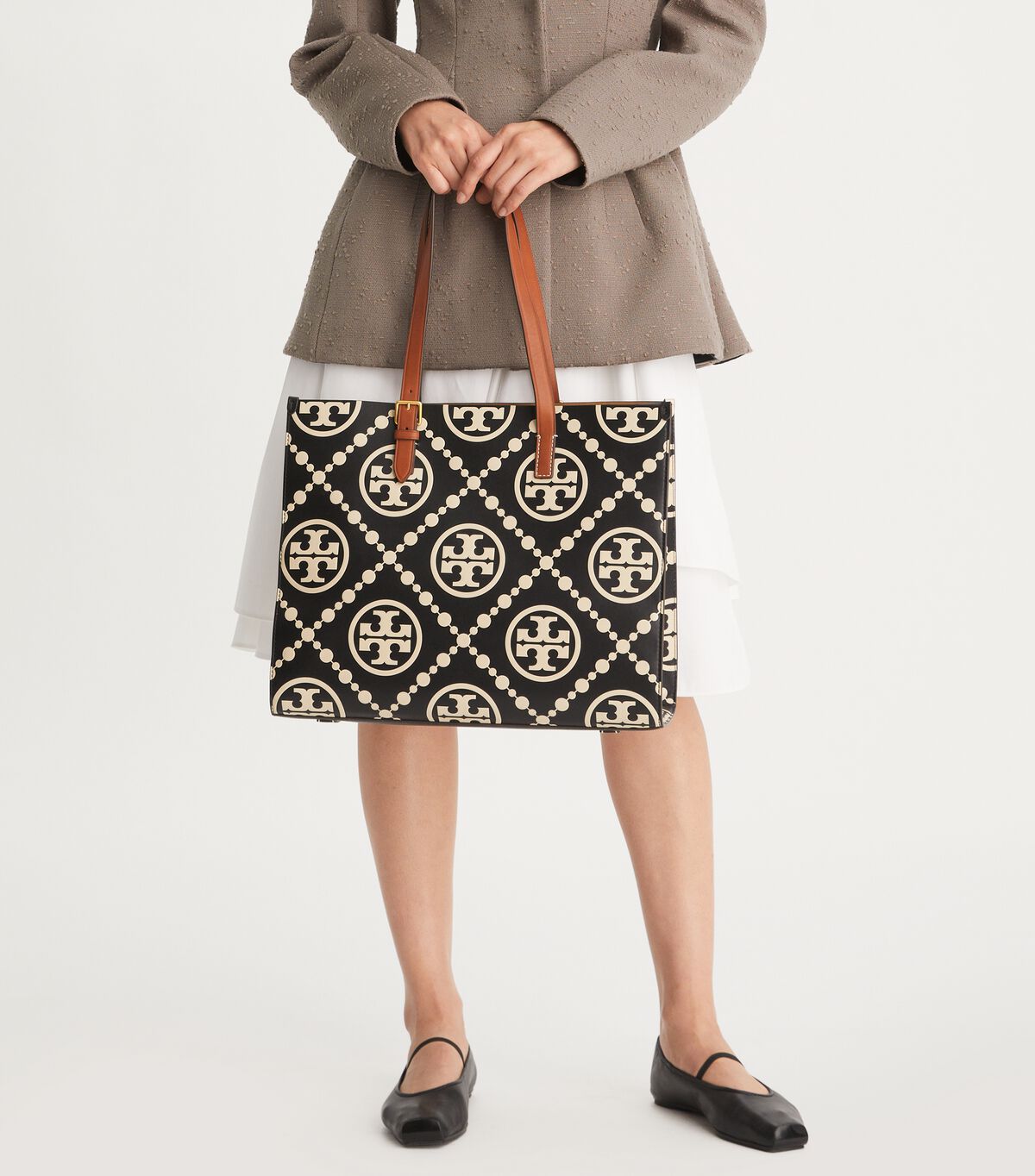 tory burch t monogram contrast embossed tote