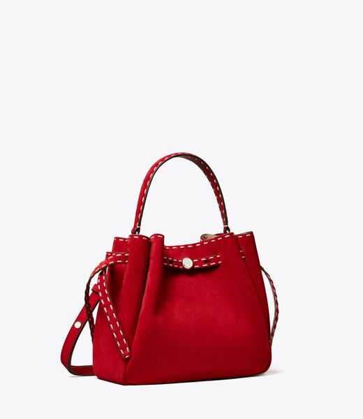 tory burch romy suede pick stitch bucket bag