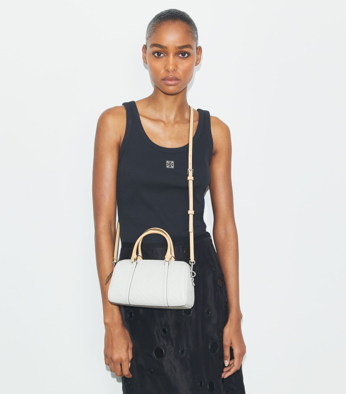 tory burch t monogram pebble petite barrel bag