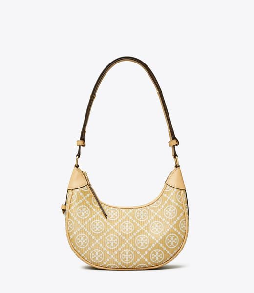 tory burch t monogram raffia crescent bag