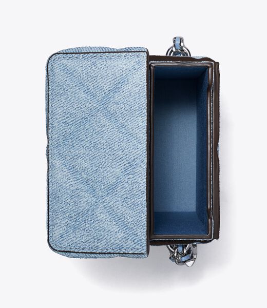 tory burch fleming denim print suede phone crossbody