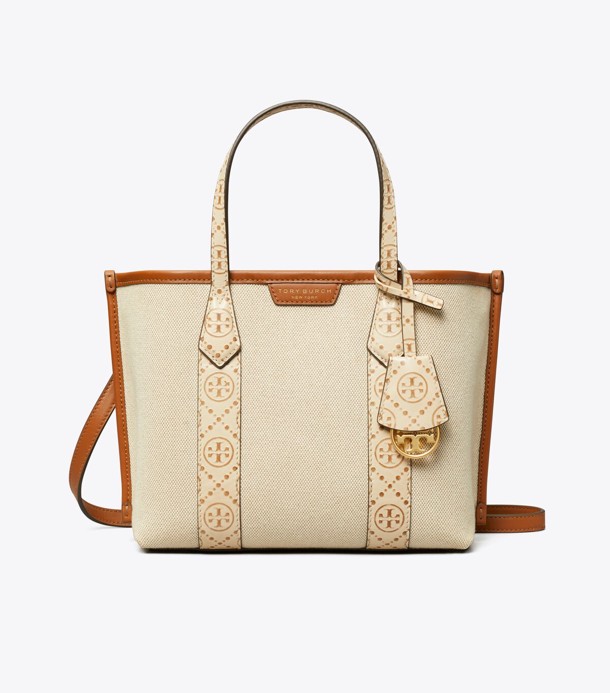 tory burch small perry canvas triple compartment tote
