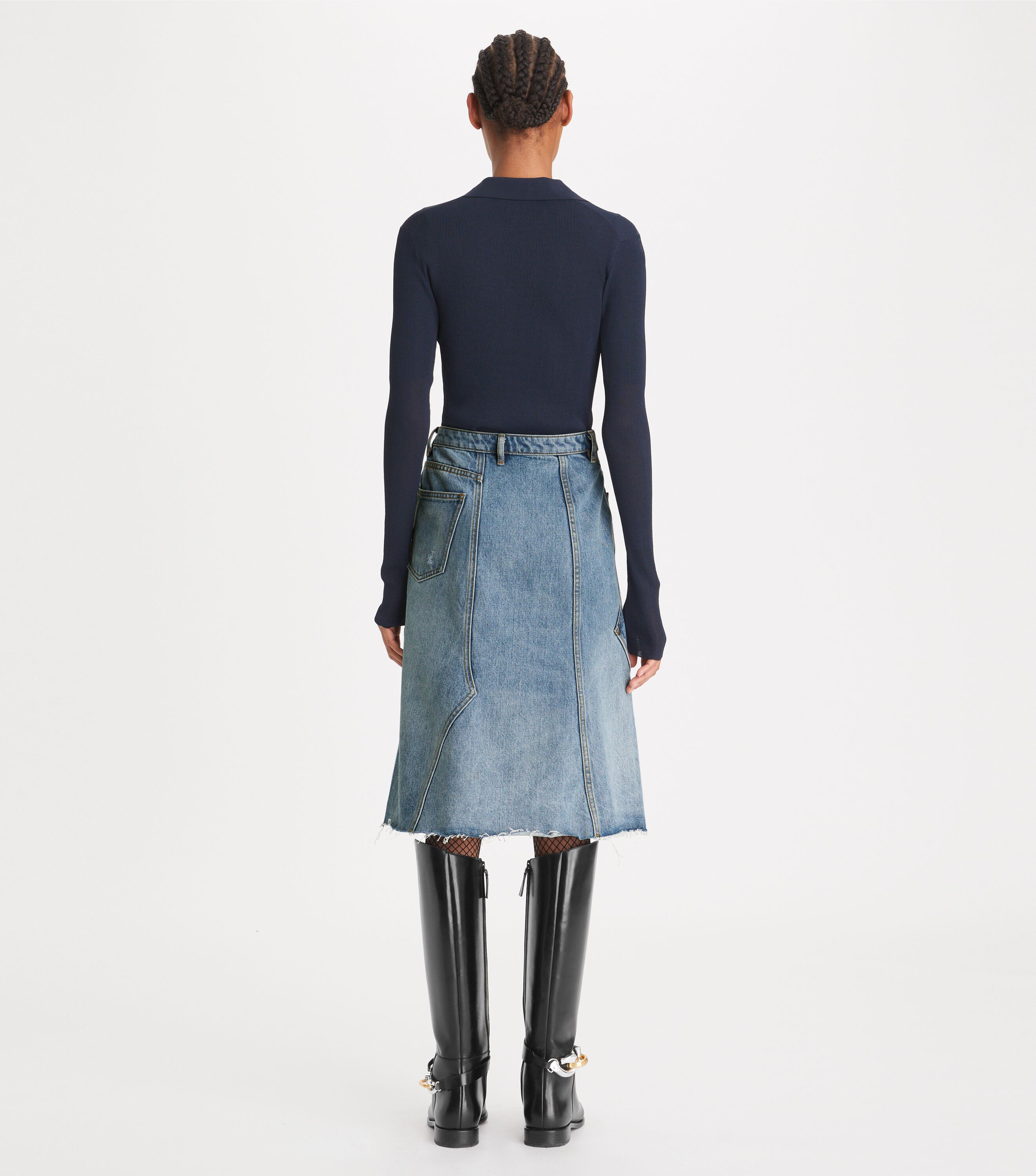 Deconstructed Denim Skirt, Worn Vintage Wash | Tory Burch KW