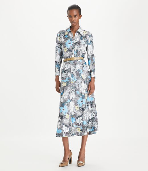 tory burch printed cuffed silk shirt