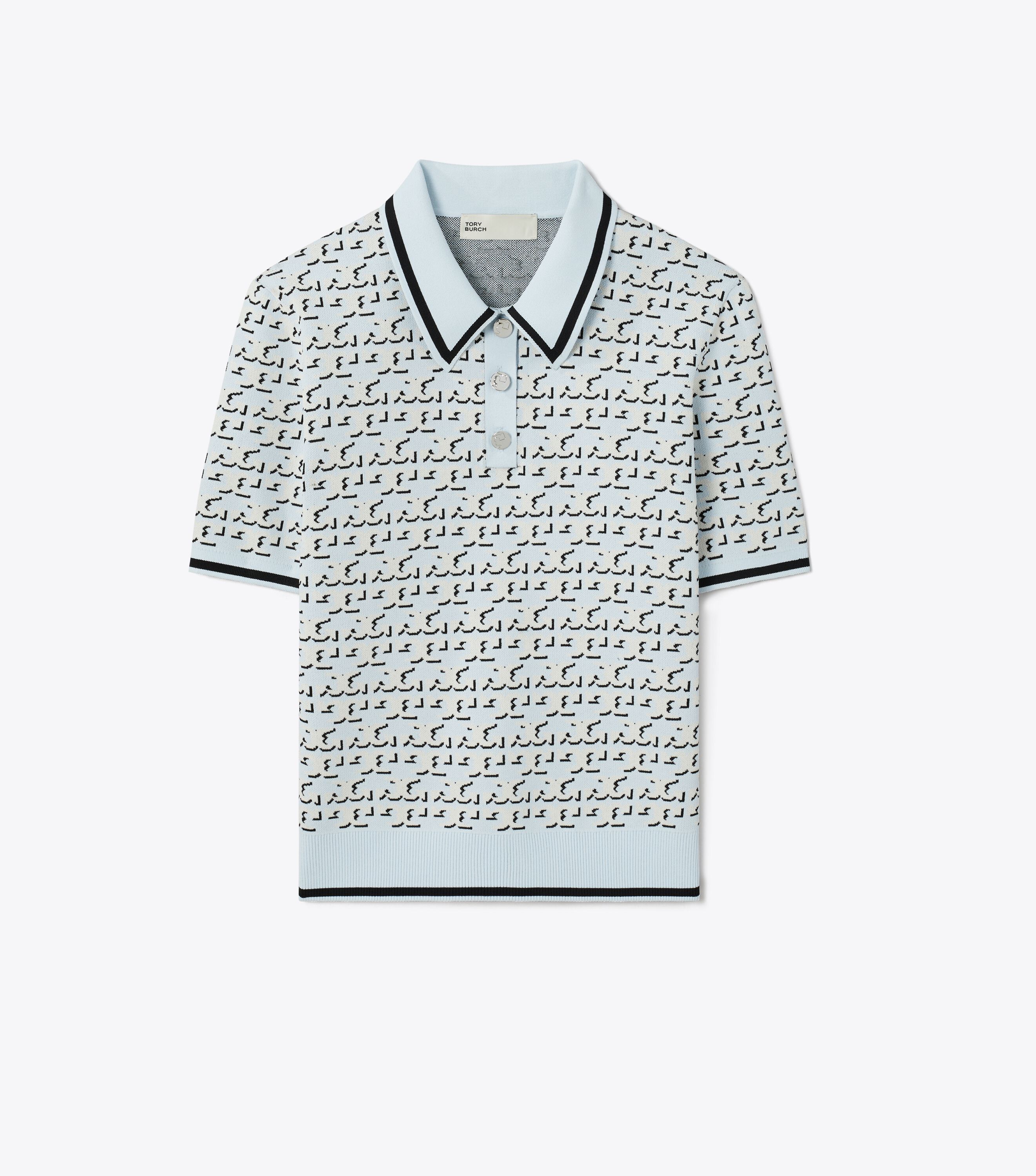 Logo Jacquard Polo Top, Blue T Logo Drop Shadow | Tory Burch KW